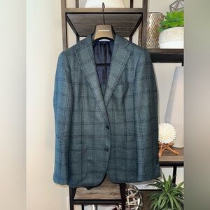 Samuelsohn Forest Green Plaid Cashmere Blend Sport Coat – Size 40R